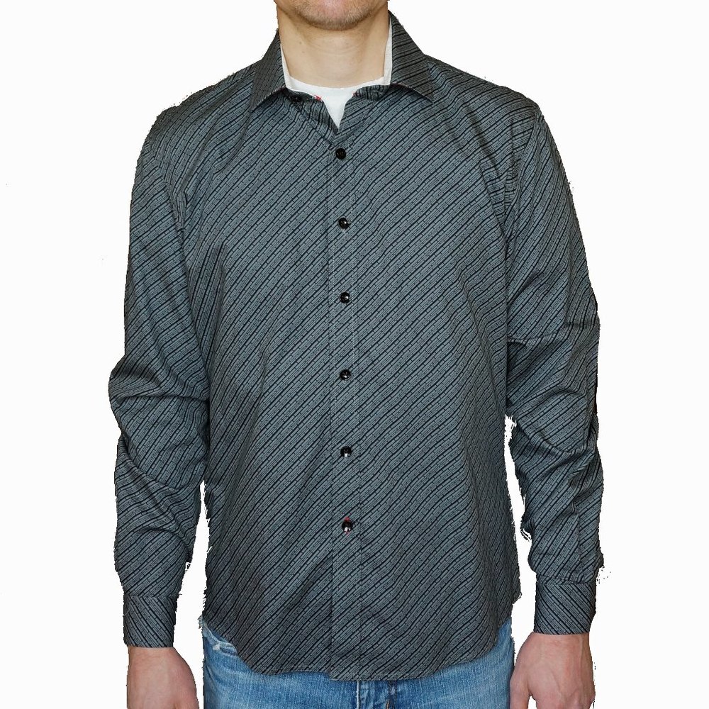 NWOT Grey Black Patterned Button Down Dress Shirt - Picture 1 of 10